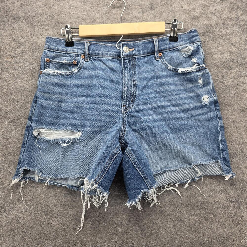 American Eagle Shorts Womens 10 Denim Relaxed Short STRIGID Distressed Frayed